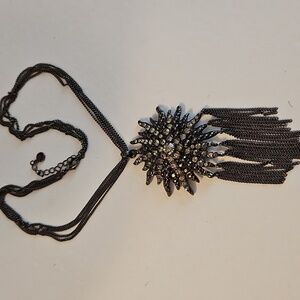 Rhinestone Star Burst Pendant on Bronze Tone 4 Strand 14"L + 2"Ext. Necklace